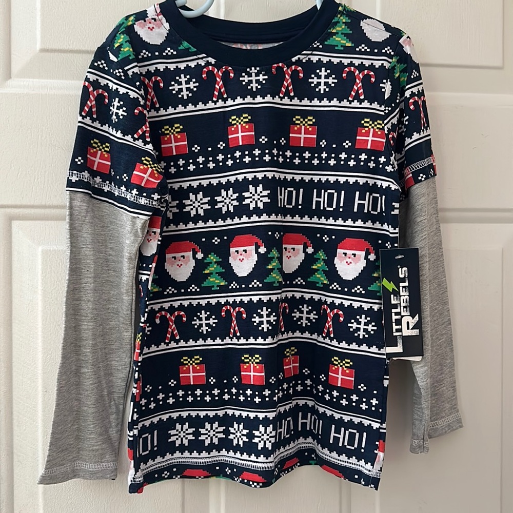 LITTLE REBELS CHRISTMAS LONG SLEEVE TOP: BLUE/GRAY: NEW WITH TAGS: SIZE 6